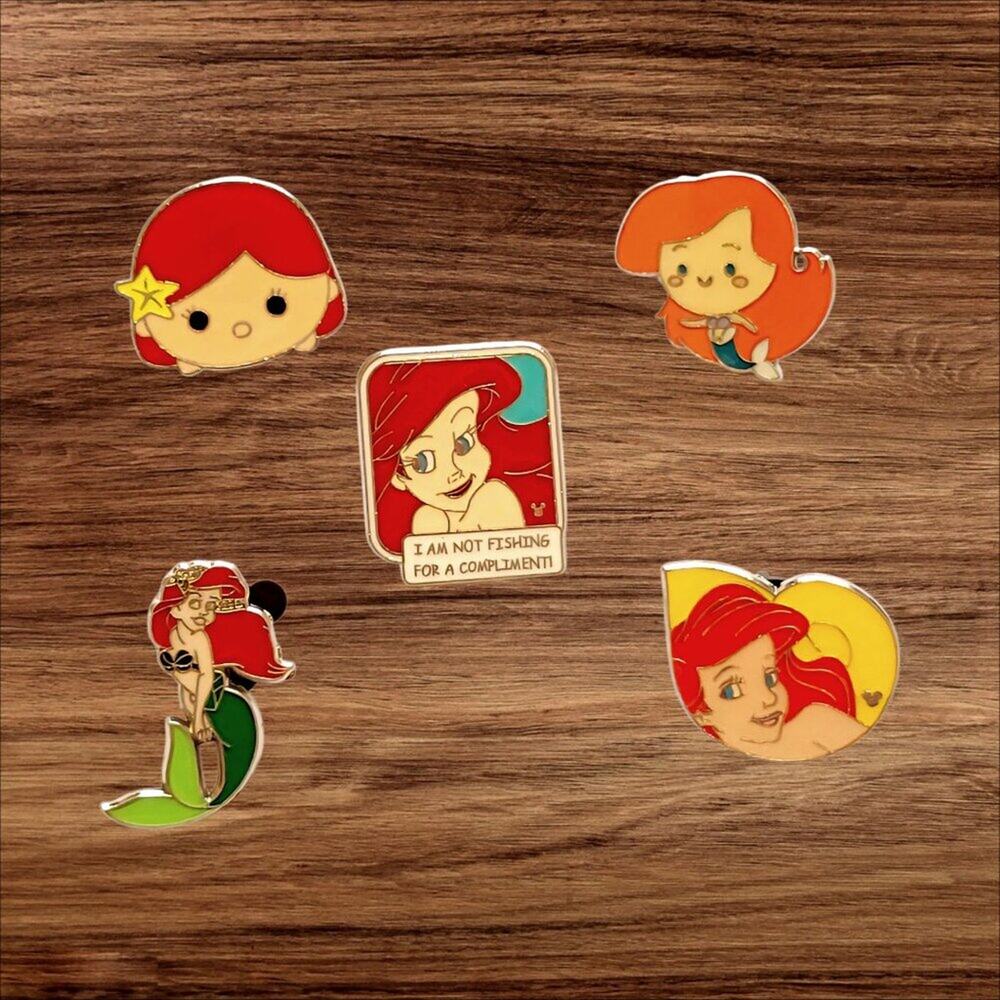5 Little Mermaid Disney Parks Trading Pins, Plus 2 Bonus Pins